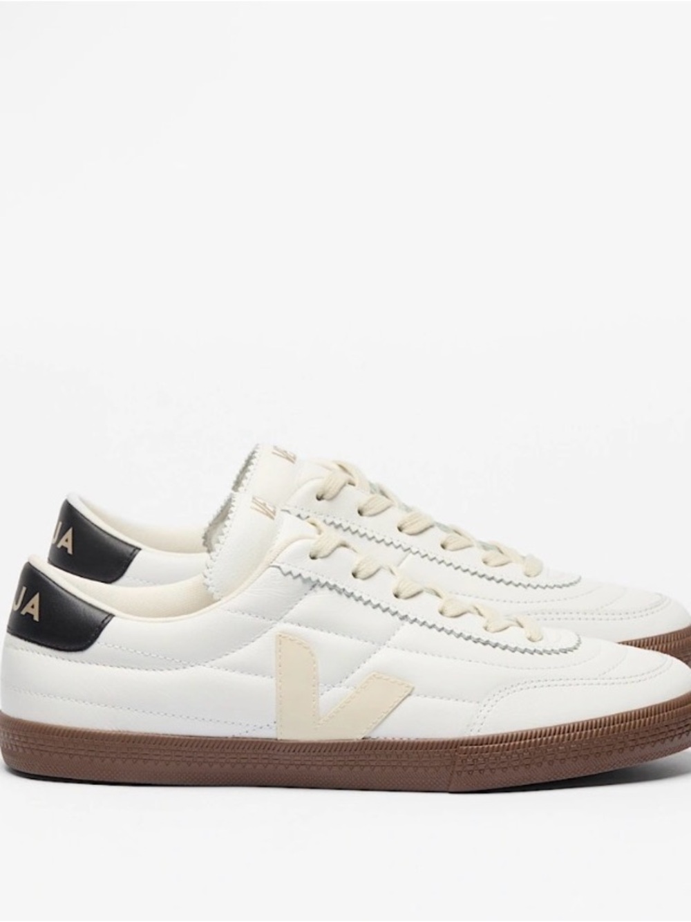 Veja Women’s White Leather Sneakers with Brown Sole and Black Heel